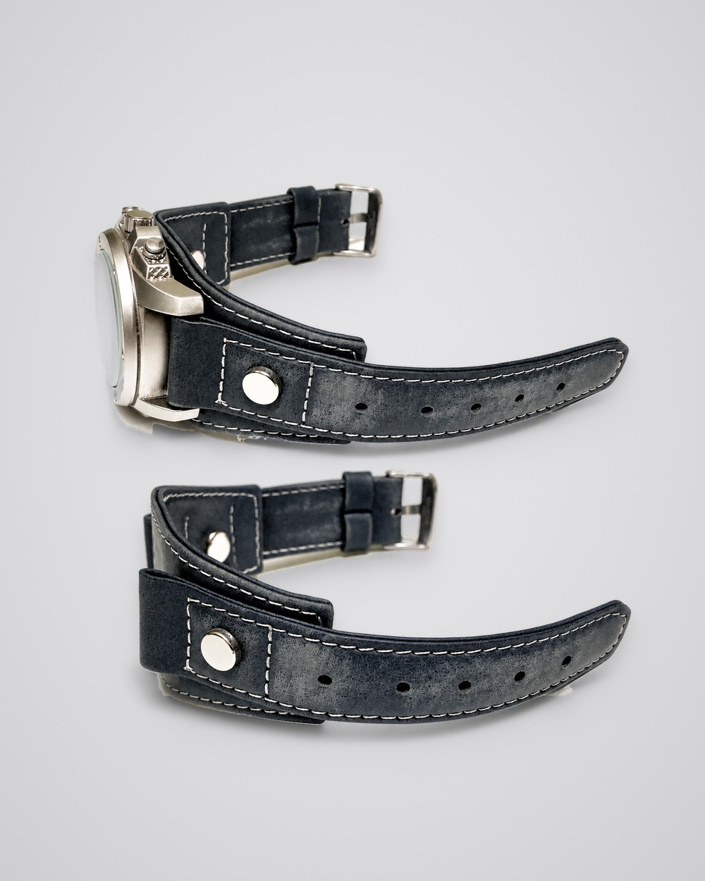 Correa de reloj Curved de cuero azul oscuro